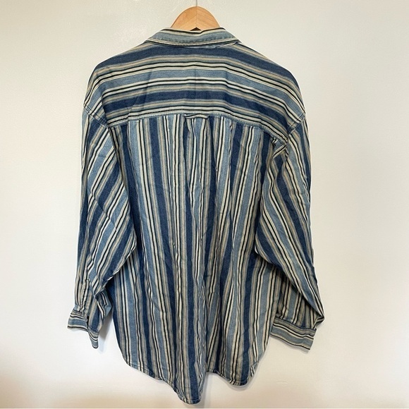 VINTAGE | Oversized Slouchy Pinstripe Button Down Denim Jean Shirt Top - Picture 5 of 7
